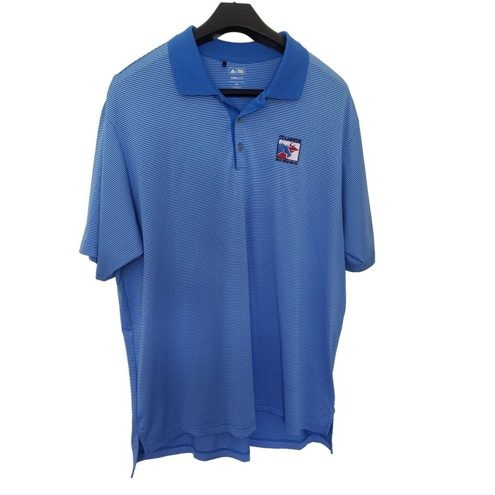 Adidas ClimaLite Golf Polo Shirt Men 2XL Blue White Stripe Stampede Green Canyon